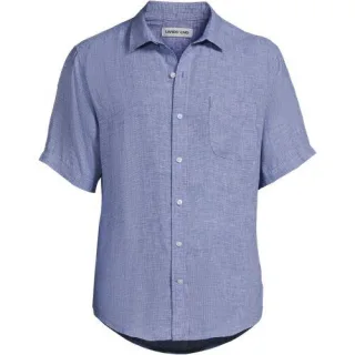 Premium Reinleinen-Hemd mit kurzen Ärmeln für Herren in Tall-Größe, Classic Fit, Herren, size: tall, Blau, Leinen, by Lands' End