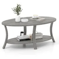 COSTWAY Couchtisch, ovaler Wohnzimmertisch mit Ablage, Holz