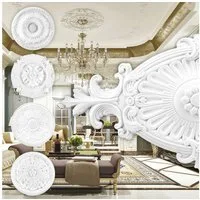 Grand Decor Wanddekoobjekt R114 (Stuckrosette aus PU hartschaum, weiß, Zierelement, Stuck, Dekorbau Wand Deckenstuck Lampe Wandstuck Oval)