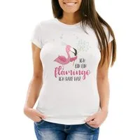 MoonWorks Print-Shirt Damen T-Shirt Flamingo Ich bin ein Flamingo ich darf das Spruch Pusteblume Slim Fit tailliert Baumwolle Moonworks® mit Print