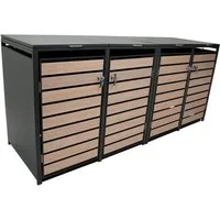 DEGAMO Mülltonnenbox BERLIN (1 St), Stahl grau, Türen in Holzoptik, für 4 Tonnen 120 oder 240 Liter