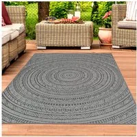 TeppichHome24 Outdoorteppich Outdoor-Teppich mit Ethno-Muster in Dunkelgrau für Terrasse und Balkon, siehe foto