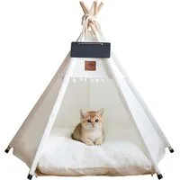 TUWENA Tierbett Tipi Zelt für Haustiere mit doppelseitigem, Pet Tipi Hunde-Katzenbett, Haustierhütte Abnehmbar und Waschbar Hundehaus fur Hunde und Katzen