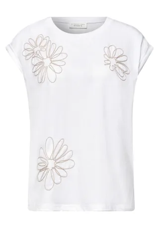 Street One - Shirt mit Rundhals und Blumen-Embroidery weiß - Gr. - 34
