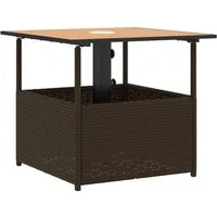 vidaXL Gartentisch Gartentisch mit Schirmloch Braun 55x55x46,5 cm Poly Rattan (1-St)