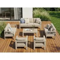 MeXo Gartenlounge-Set Gartenmöbel Set Aluminium Wetterfest, (1 x 3-Sitzer Sofa, 2 x 2-Sitzer Sofa, 4 x Sessel, 1 x Gartentisch, 18 x Kissen, 6-tlg., Luxus Relax), Gartensofa Set für 8-10 Personen, Individuell Kombinierbar