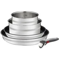 Tefal Pfannen-Set Jamie Oliver Ingenio G6, Topf und Pfannenset abnehmbarer Griff, Edelstahl (Set, 5-tlg., 2x Pfannen Ø 24/28 cm, 2x Kasserollen Ø 16/20 cm, 1x abnehmbarer Griff), stapelbar, platzsparend, einfache Reinigung, Induktion, L97696