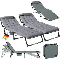 STEELSØN Gartenliege Nysaris klappbare Sonnenliege mit Polsterauflage, grau, 2 St., 2x Liege, Outdoor-Liegestuhl wetterfest, platzsparende Campingliege