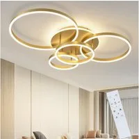 ZMH LED Deckenleuchte Wohnzimmer Modern Gold 2/3/4 Ring Design Deckenlampe Dimmbar, Augenschutz, Einfache Installtion, LED fest integriert, 3000-6500K, 92CM aus Acryl 90W Schlafzimmerlampe mit Fernbedienung Küche