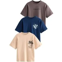Next Print-Shirt Relaxed Fit Kurzarm-T-Shirts mit Grafik, 3er-Pack (3-tlg)