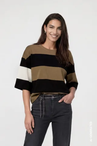 monari - Sweatshirt mit Colorblock schwarz ringel - Gr. - 40