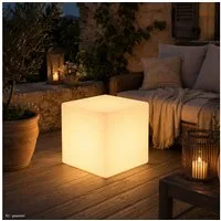 SATISFIRE LED Würfel LED Leuchtwürfel Cube 50x50cm E27 warmweiß outdoor Beistelltisch, LED Classic, warmweiß (2100K bis 3000K)