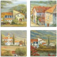 Artland Leinwandbild Provence Lavendelwiese Mohnlandschaft, Europa (4 St), 4er Set, verschiedene Größen