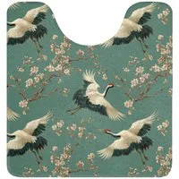 OnlyWow WC-Vorleger Kirschblüte - Umstandsblumen - Grün, Höhe 10 mm, Polyester, U-Form, Vorleger mit Ausschnitt, Toilettenvorleger, Toilettenteppich