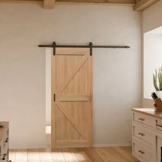 Holzschiebetür Scheunentor Eiche 900x2150mm offene Laufschiene schwarz 35mm