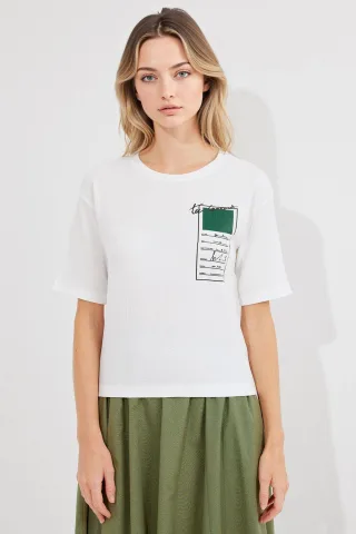 Bedrucktes Rundhals Kurzarm-T-Shirt