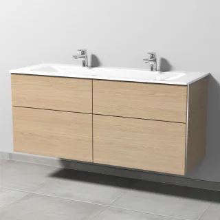 Sanipa 3way Glas-Set Glas-Doppelwaschtisch und Unterbau mit 4 Auszügen, Eiche-Nordic BR20848