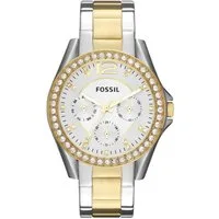 Fossil Multifunktionsuhr RILEY ES3204, Quarzuhr, Armbanduhr, Damenuhr, Datum, Edelstahlarmband, Glassteine