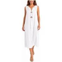 dy_mode Sommerkleid Damen Leinenkleid Luftiges Maxi Sommerkleid Strandkleid Damenkleid in Unifarbe, V-Ausschnitt, mit seitlichen Eingriffstaschen