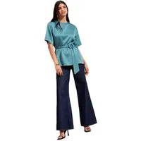 Friends Like These Satinbluse Friends Like These Kurzarm-Bluse aus Satin (1-tlg)
