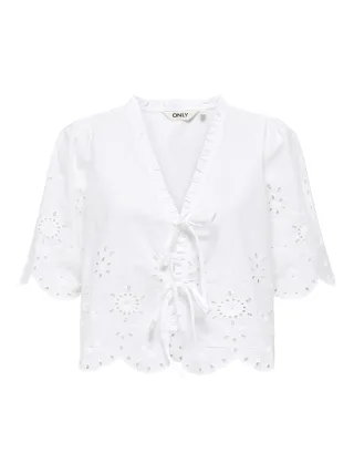 ONLY - ONLMIFFY S/S EMB TIE TOP NOOS WVN Cloud Dancer - Gr. - L