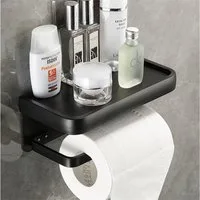 MOPUEA Toilettenpapierhalter Bohrfreier Toilettenpapierhalter mit Ablage rostfrei Wandhalter (Toilettenpapierhalter mit Ablage zur Wandmontage ohne Bohren, Toilettenpapierhalter mit Ablage inkl. Klebepad und Schrauben), Bohrfreie Montage, rostfrei, A