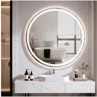 TLGREEN Badspiegel Rund mit LED Beleuchtung,Φ60-80cm Wandspiegel Ohne Rahmen, (Badezimmer-Wandspiegel, Dimmbarer Spiegel, Badezimmerspiegel Beschlagfrei), geeignet für Badezimmer, Schlafzimmer, Hotel