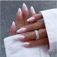LuxusKollektion Kunstfingernägel Kunstnägel 24 Presson Mandel Pink Weiß Oval French 11white&chrome9