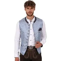 Moschen-Bayern Trachtenweste Gilet Alberto Hellblau/Silber Herren Hochzeits-Gilet mit besticktem Kragen