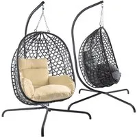 Goods+Gadgets Hängestuhl Polyrattan Hängestuhl mit Gestell und Kissen–Komfort für Innen & Außen (Hängekorb Sessel), Schwebeliege Rattan Outdoor & Indoor Relax Hängeliege