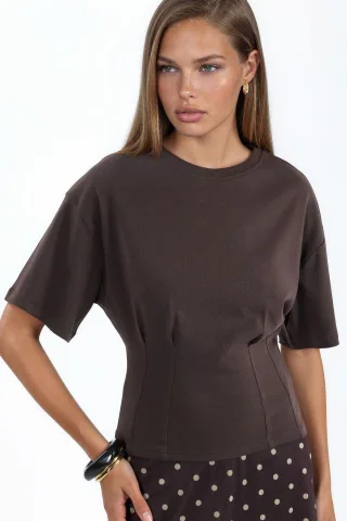 Damen Baumwoll-Rippstrick Crew Neck Bluse
