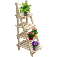 holz4home® Pflanzentreppe Pflanzleiter mit 4 Ablagen I Blumentreppe aus Tannenholz, Klappbar