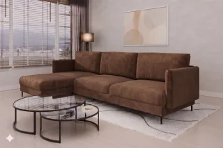 Ecksofa Designersofa HELMER MAX Stoff Vibe Braun Ottomane Links