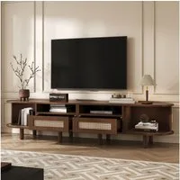 HAUSS SPOLE TV-Schrank mit Schiebetür,Lowboard TV-Regal mit Rattanschubladen,Walnuss (TV-Board und TV-Kommode, mit 2 Rattan Design Schubladen,2 Schiebetür) Fernsehtisch bis zu 70 Zoll