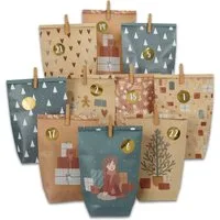 PAPIERDRACHEN befüllbarer Adventskalender Adventskalender mit bedruckten Tüten, Adventskalender zum selber befüllen