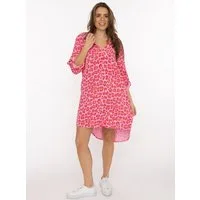 Zwillingsherz Blusentop "Rom" Turn-Up Ärmel, V-Neck. Leo-Muster, Musselin