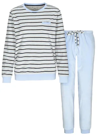 IN LINEA - Da.-Pyjama Velours softblue stripe - Gr. - 46