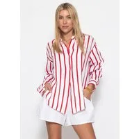 SASSYCLASSY Hemdbluse Musselin Hemdbluse mit Streifen für Damen Luftige Bluse in lockerem Schnitt mit Manschetten und Knopfleiste