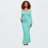 cfab Jerseykleid Ribbed Long Sleeve Maxikleid-Teal Mint-XS (1-tlg)