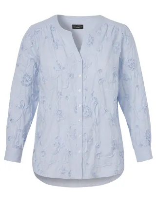 VIA APPIA DUE - Bluse V-Ausschnitt 1/1 Arm Streifen hellblau/ecru - Gr. - 46