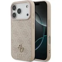 Guess Handyhülle Case iPhone 17 Pro MagSafe Kunstleder rosa Logo goldfarben 6,3 Zoll, Kantenschutz