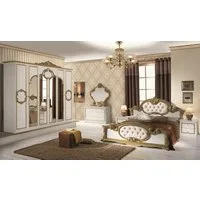 Interdesign24 Schlafzimmer-Set Barokko, (im klassischen Barock Stil, 6-Teilig), in Weiß/Gold Hochglanz