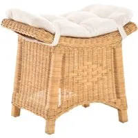 Krines Home Sitzhocker Fußhocker Stabiler Sitz-Hocker/Schemel aus echtem Rattan mit Kissen