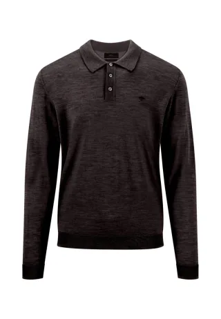 Fynch Hatton - Langarm-Polo aus Merinowolle braun - Gr. - M