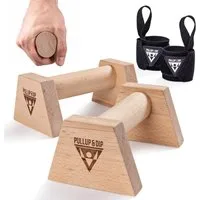 Pullup & Dip Liegestützgriffe Holz Liegestützgriffe mit ergonomischem Griff inkl. Wrist Wraps