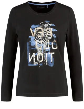 GERRY WEBER Edition - Langarmshirt mit Animal-Frontprint schwarz - Gr. - 40