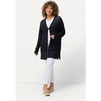Ulla Popken Strickjacke Strickjacke Lochstrick Oversized V-Ausschnitt