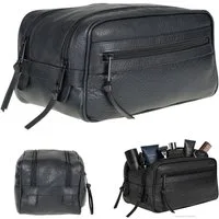 Alessandro Salvatore Kulturbeutel Damen Herren Kulturtasche Leder Washbag 2 Fächer, Kosmetiktasche Beauty Ledertasche Reisetasche Siena 12977 + b