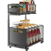 OKWISH Küchenorganizer-Set Unterschrank Organizer Unter Waschbecken Organizers Küche Storage Rack, (2 Etagen Küche Schrank Organizer mit Schublade, verstellbare Höhe Anti Rutsch Gewürzregal Küchenhelfer), Desktop ausziehbarer Aufbewahrungskorb für Zu