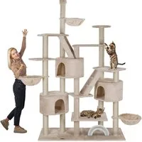Happypet Kratzbaum SIMBA, Extra breit, höhenverstellbar, Häuser, Liegemulden, viel Zubehör